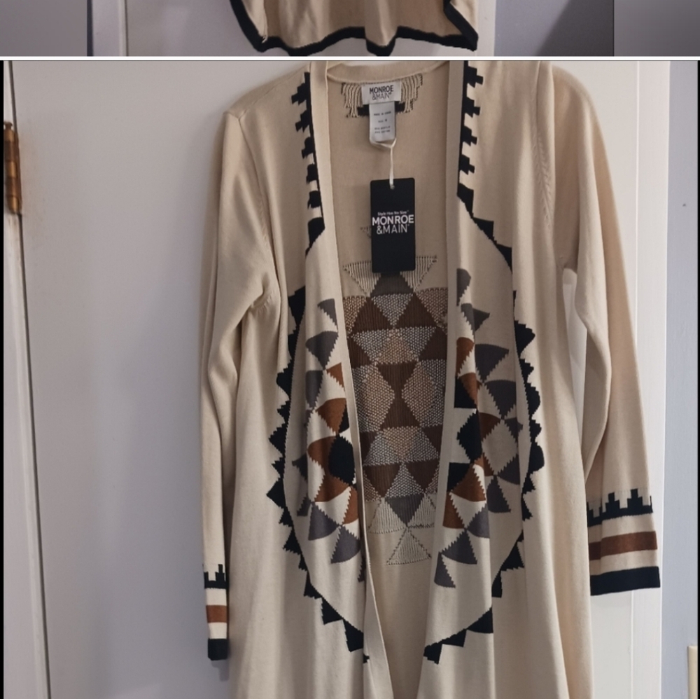 Minroe And Main Cream and Black Geometric Cardigan - Picture 3 of 4